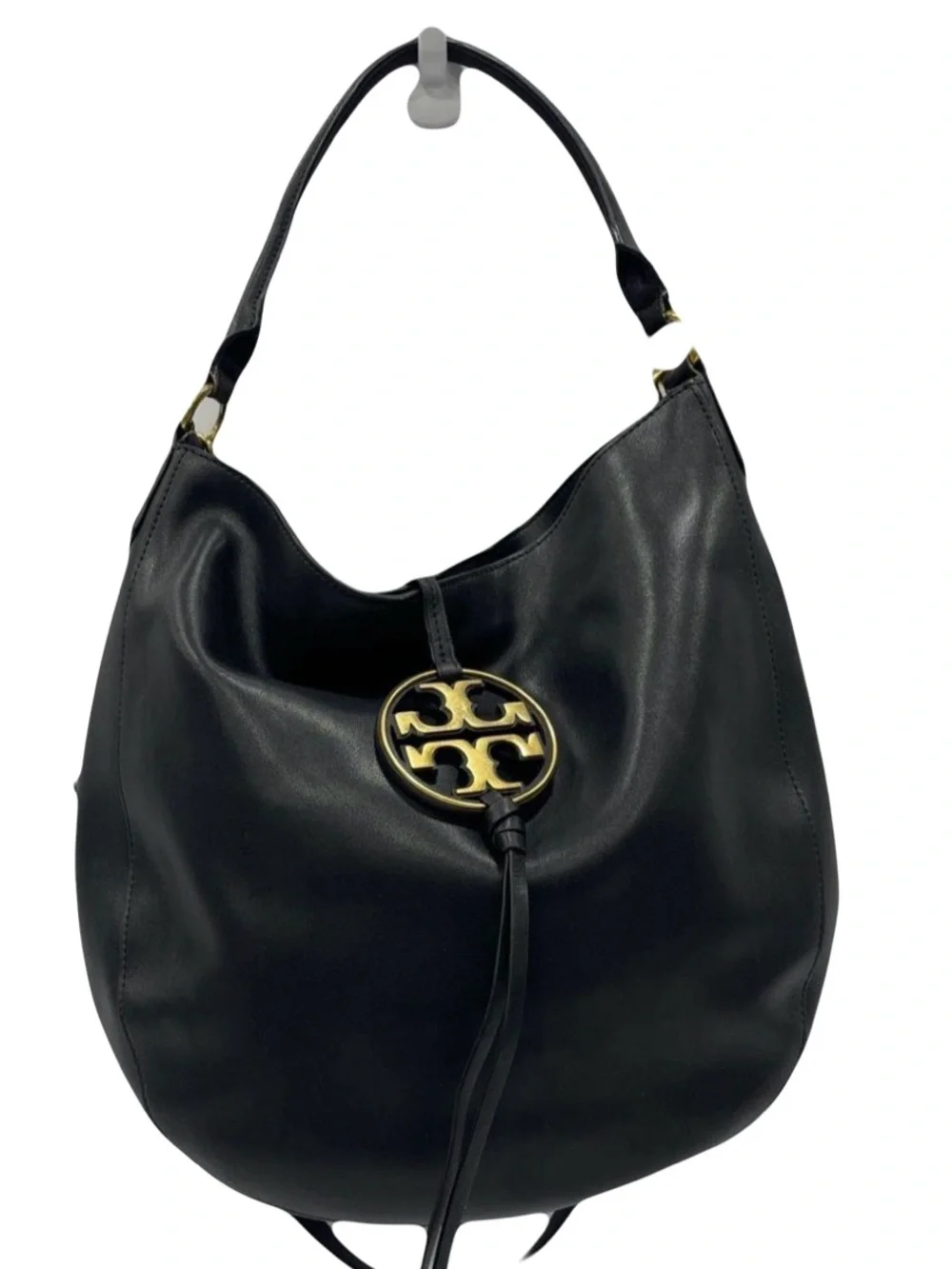 Tory Burch Miller Metal-Logo Slouchy Hobo in Butter-Soft Black Leather MSRP $578